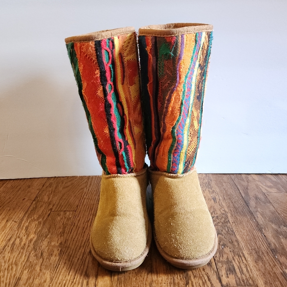 RARE Vintage COOGI 3D Rainbow Colorful Knit Sweater Ugg Style Winter Boots - Picture 3 of 14